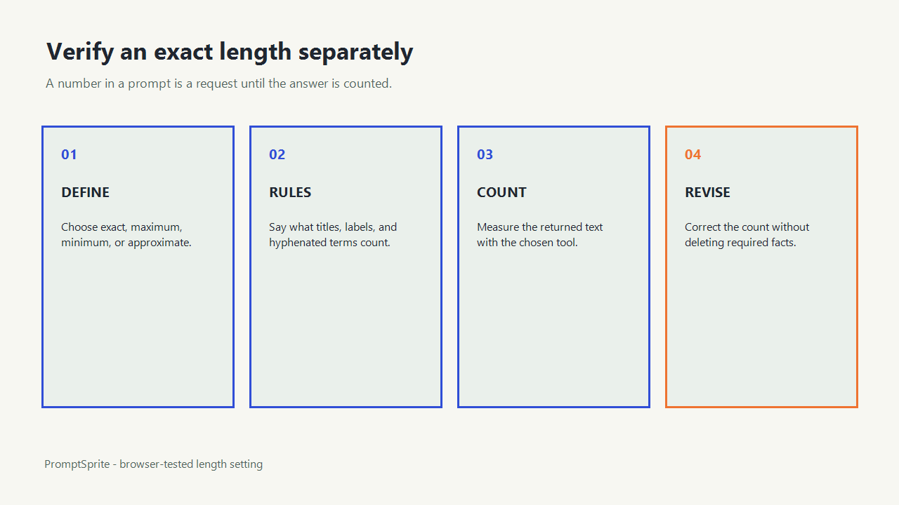A four-step checklist for defining, drafting, counting, and revising an exact-length answer.