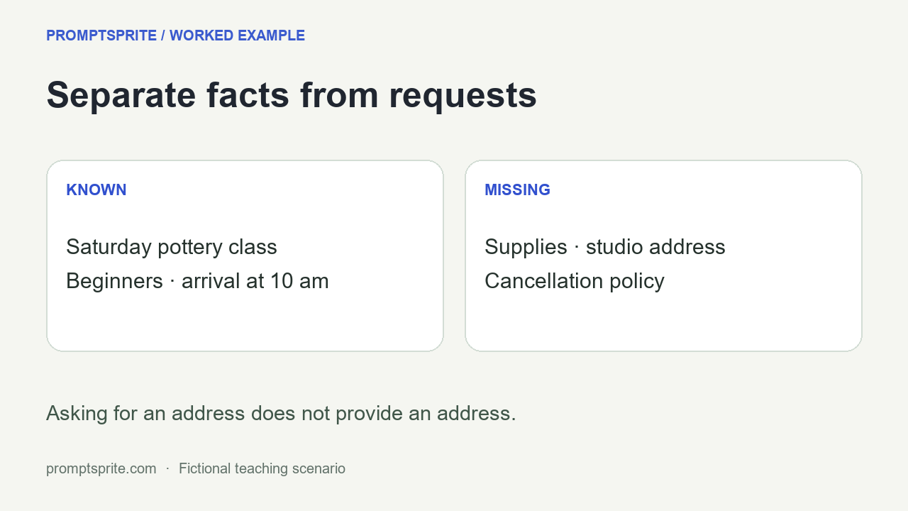 Separate known facts from missing details before drafting.